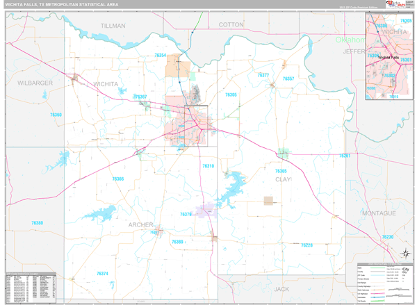 Wichita Falls, TX Metro Area Wall Map